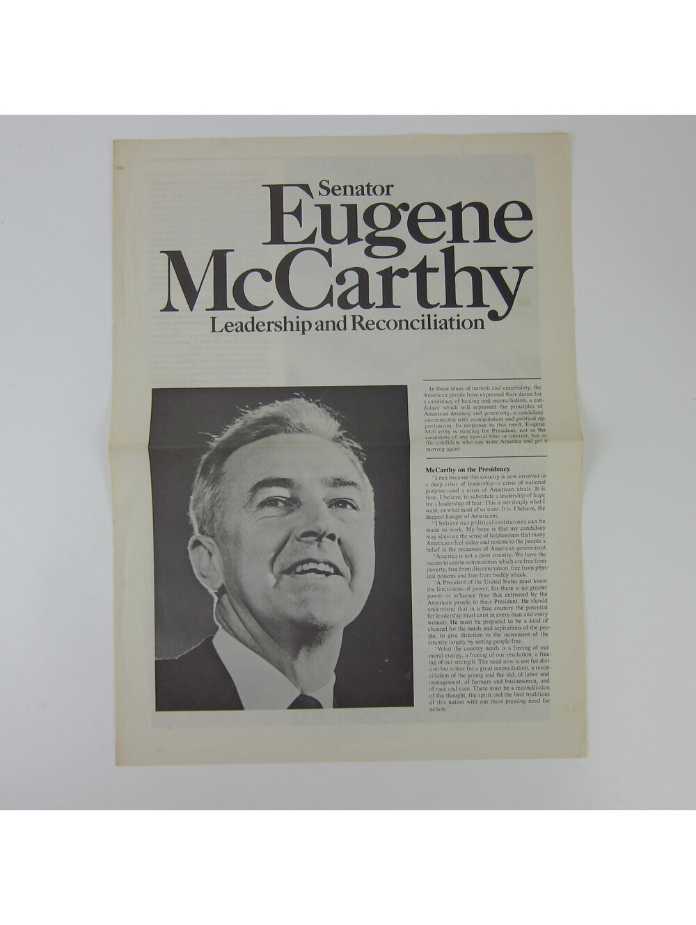 1968 Presidential Campaign Pamphlet Minnesota Senator Eugene McCarthy Vintage